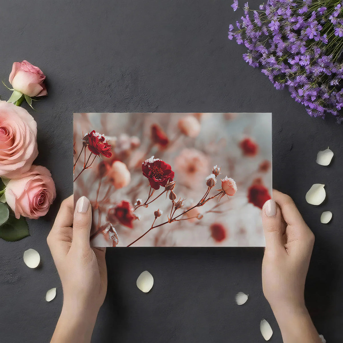 Winter Rose Garden Mural Wallpaper — Soft Frosted Floral Design Mural Wallpaper - room preview 03