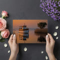Sunset Lake Boat Mural Wallpaper —Nostalgic Golden Hour Landscape Mural Wallpaper - room preview 03