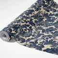 Navy Blue Damask Floral Mural Wallpaper — Traditional Heritage Mural Wallpaper - room preview 03