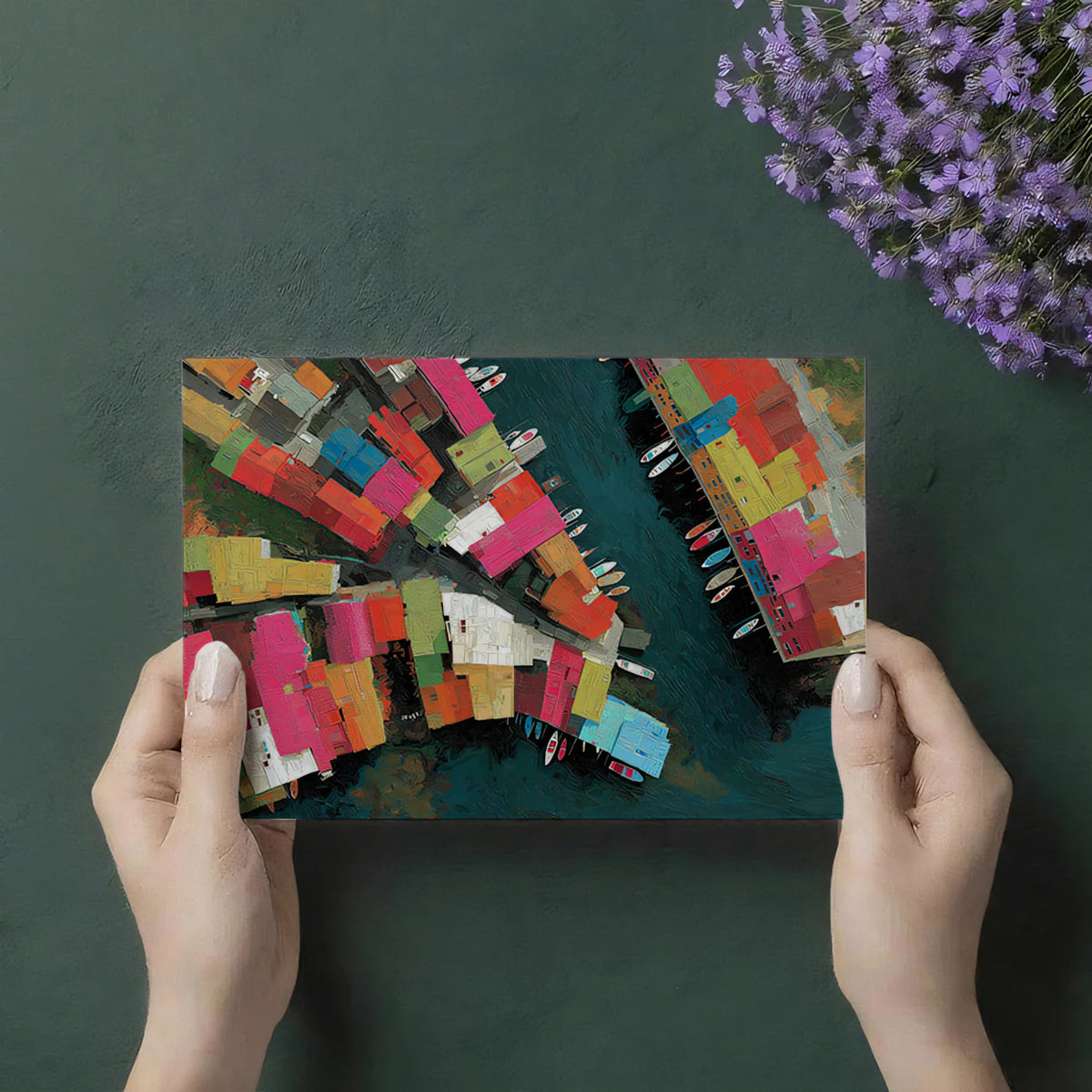 Aerial Mediterranean Village Mural Wallpaper — Colorful Art Mural Wallpaper - room preview 03