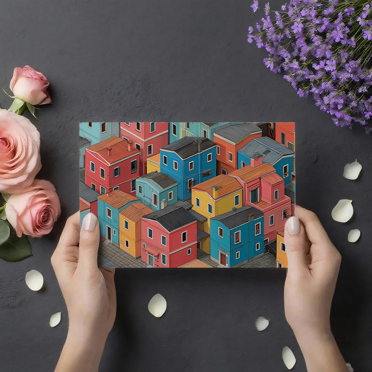 Isometric Townhouse Illustration Mural Wallpaper — Colorful Whimsy Mural Wallpaper - room preview 03