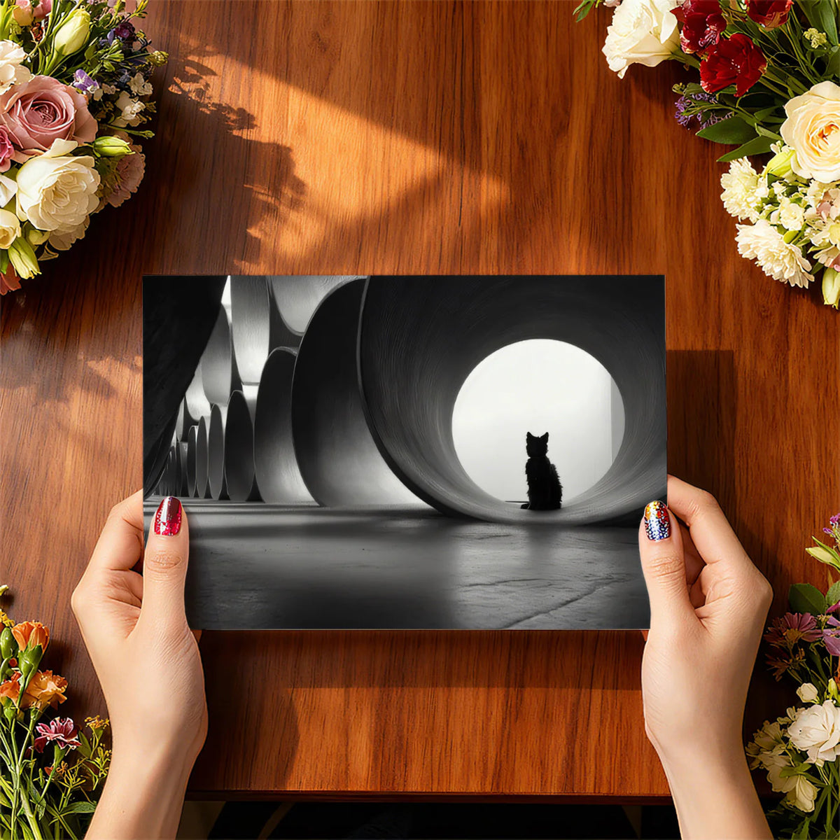 Cat Silhouette and Industrial Pipes Mural — Minimalist Monochrome Mural Wallpaper - room preview 03