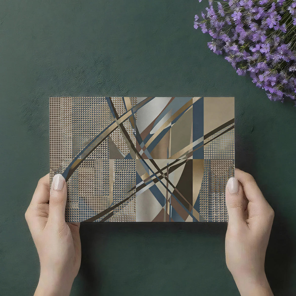 Metallic Geometric Abstract Mural Wallpaper — Modern Architectural Mural Wallpaper - room preview 03