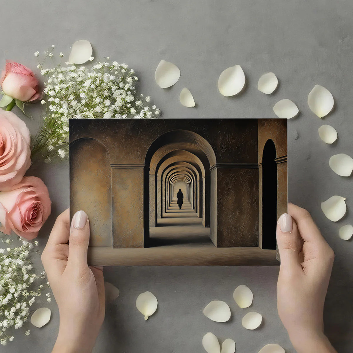 Arched Corridor Mural Wallpaper — Architectural Oil Painting Mural Wallpaper - room preview 03