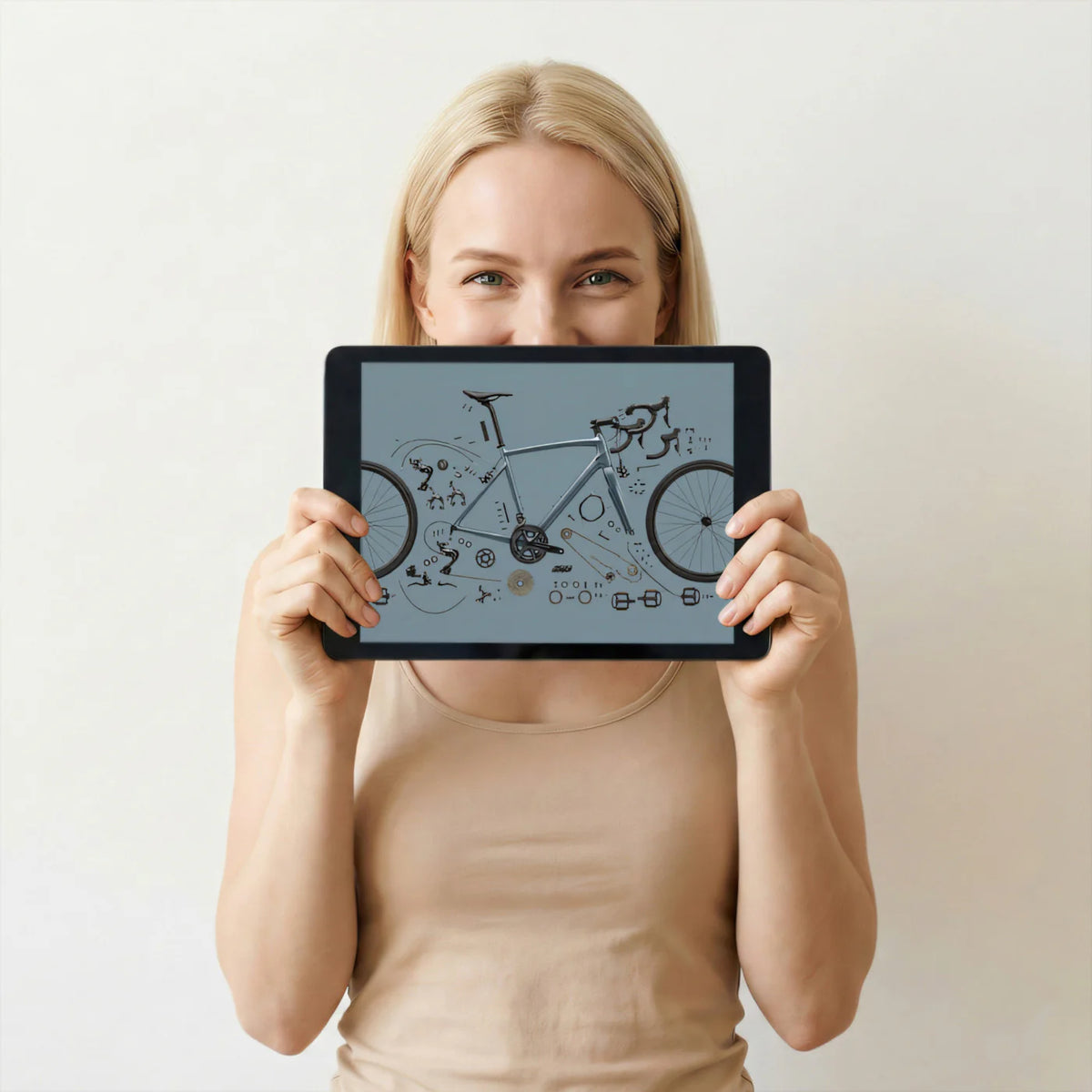 Exploded Bicycle Components Mural Wallpaper — Industrial Flat Lay Mural Wallpaper - room preview 03