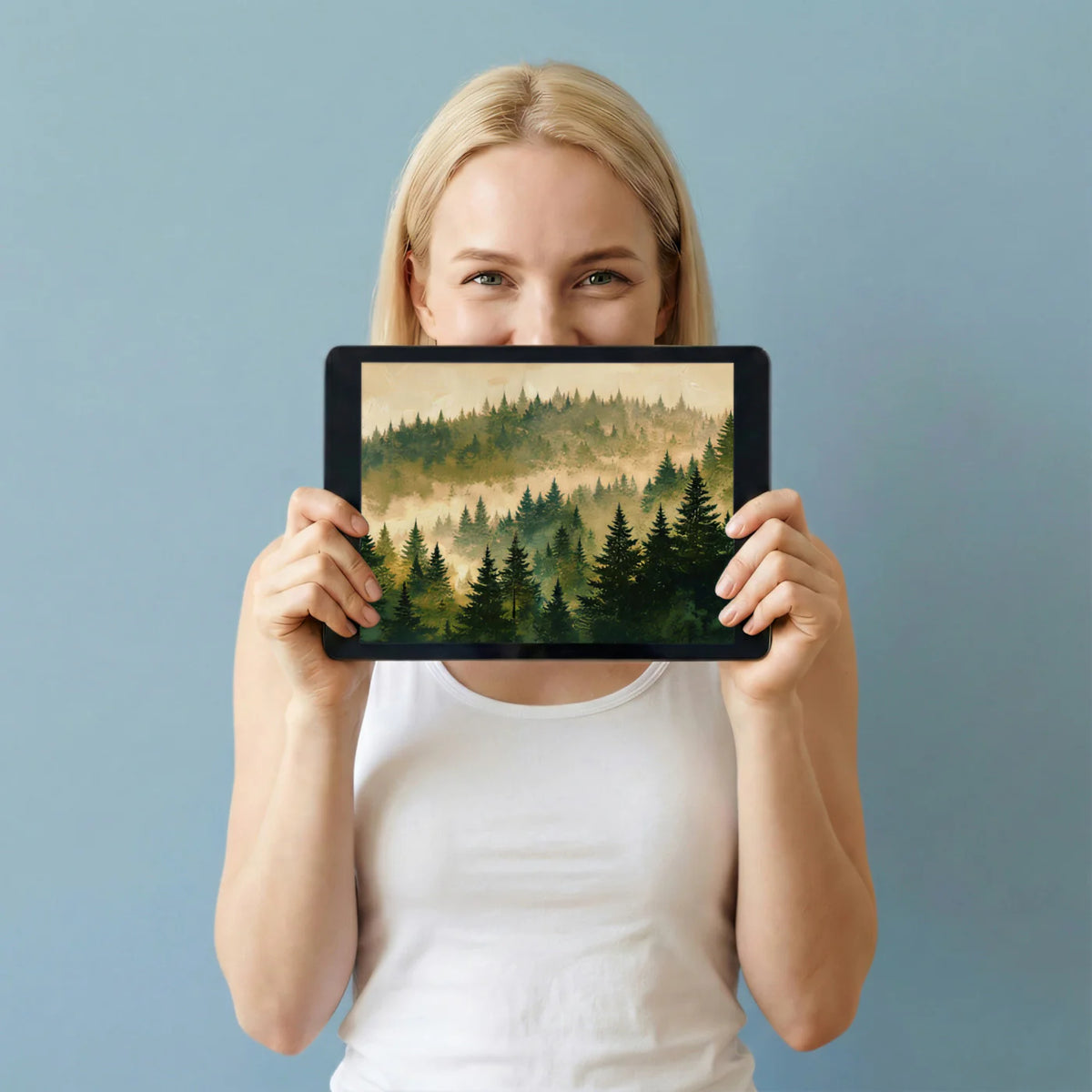 Misty Evergreen Forest Mural Wallpaper — Impressionistic Landscape Mural Wallpaper - room preview 03