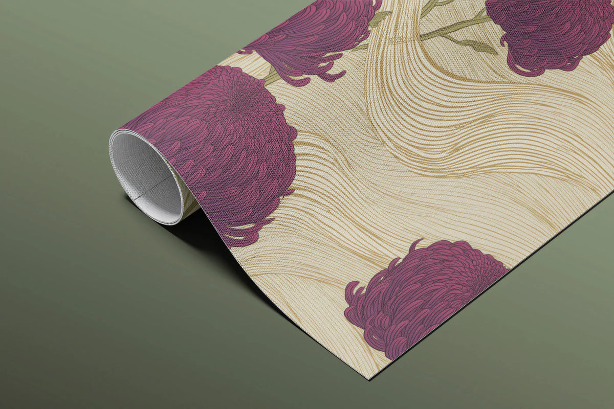 Vintage Chrysanthemum Wave Mural Wallpaper — Floral Wall Art Mural Wallpaper - room preview 03