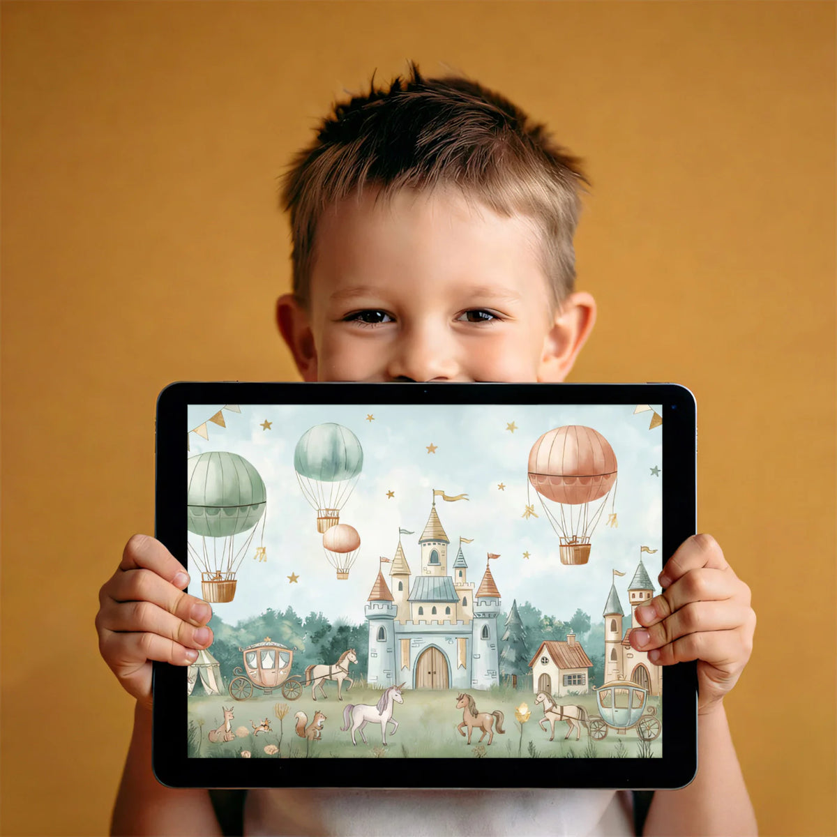 Watercolor Fairytale Castle Mural Wallpaper — Whimsical Landscape Mural Wallpaper - room preview 03