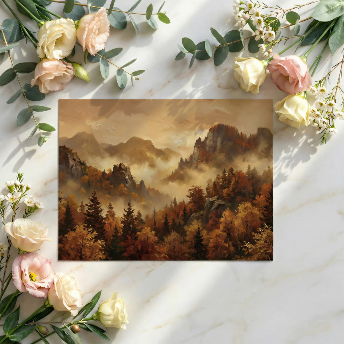 Autumn Mountain Forest Mural Wallpaper — Impressionistic Landscape Mural Wallpaper - room preview 03