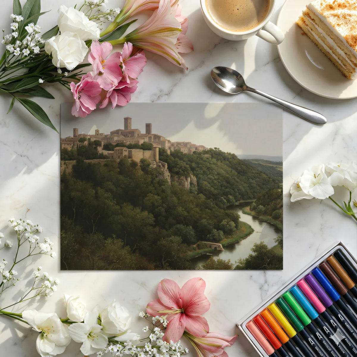 Italian Hilltop Village Landscape Mural Wallpaper - room preview 03