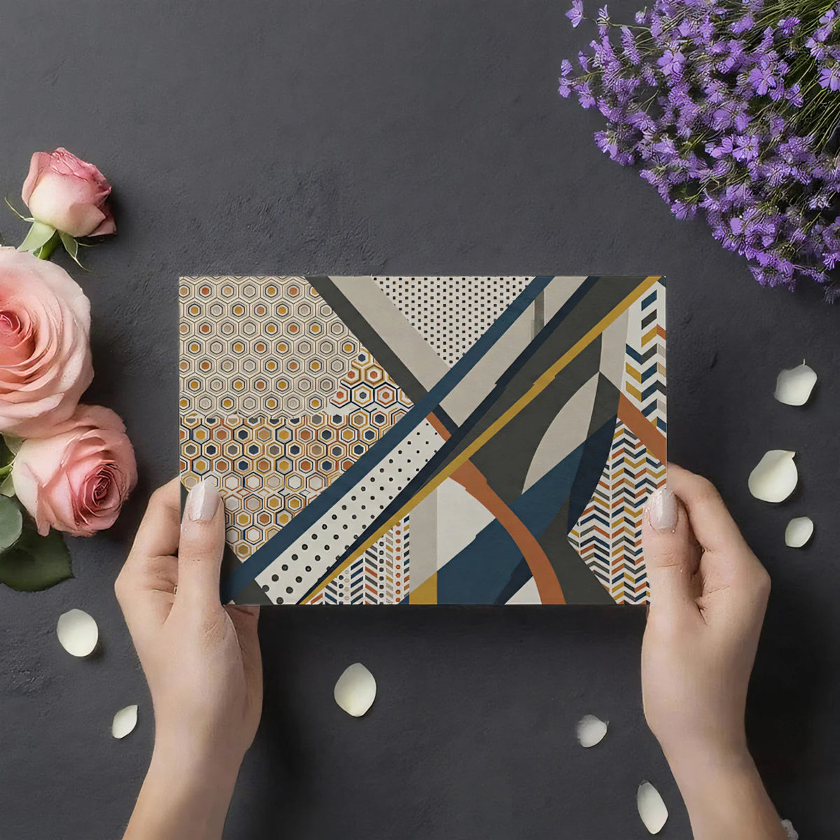 Mid-Century Geometric Collage Mural Wallpaper — Retro Abstract Style Mural Wallpaper - room preview 03