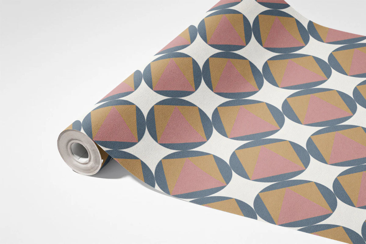 Mid-Century Geometric Mural Wallpaper in Dusty Rose and Ochre Mural Wallpaper - room preview 03