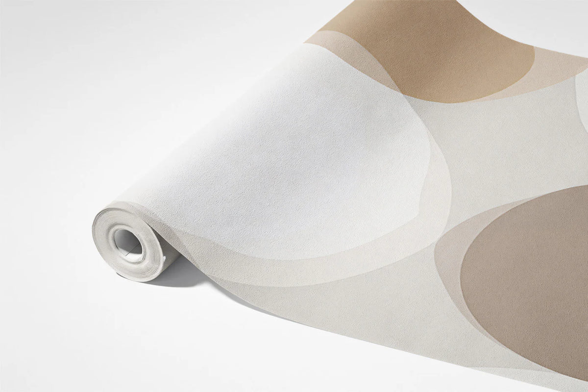 Overlapping Circles Mural Wallpaper — Soft Neutral Mid-Century Style Mural Wallpaper - room preview 03
