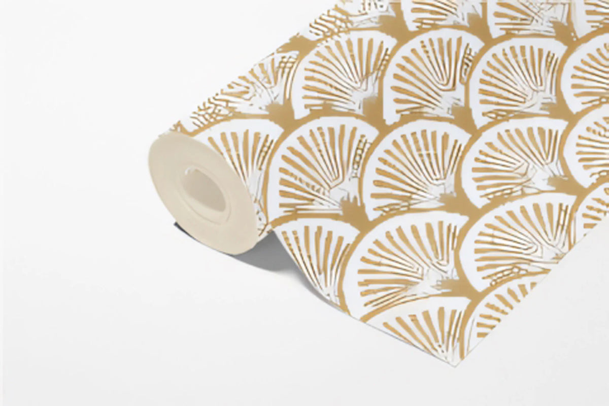 Art Deco Fan Mural Wallpaper — Geometric Bronze and Cream Pattern Mural Wallpaper - room preview 03