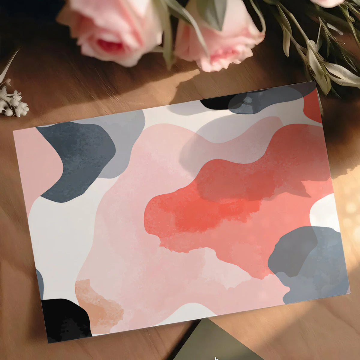 Abstract Watercolor Blob Mural Wallpaper — Coral and Charcoal Mural Wallpaper - room preview 03
