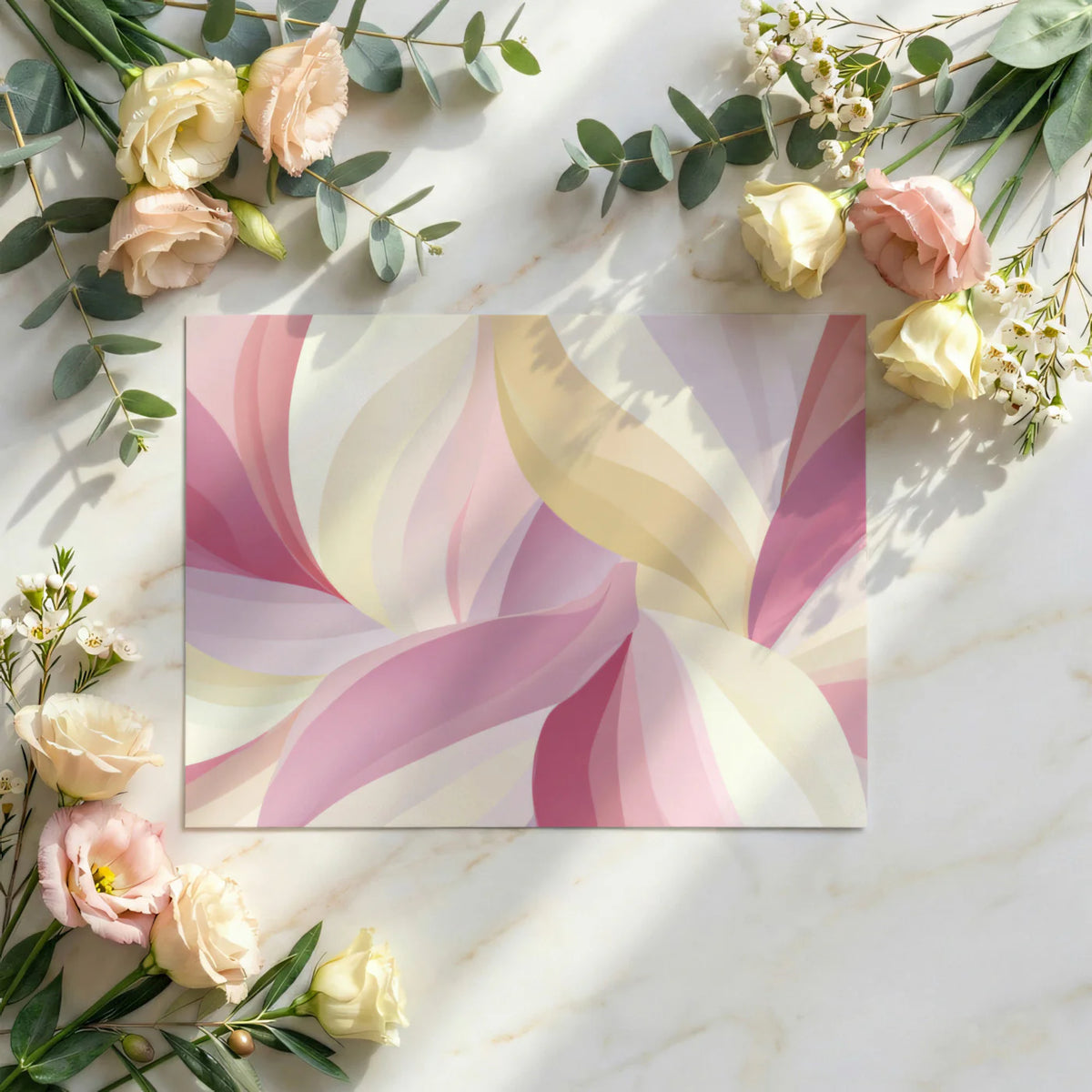 Abstract Organic Curves Mural Wallpaper — Soft Dusty Rose & Cream Mural Wallpaper - room preview 03