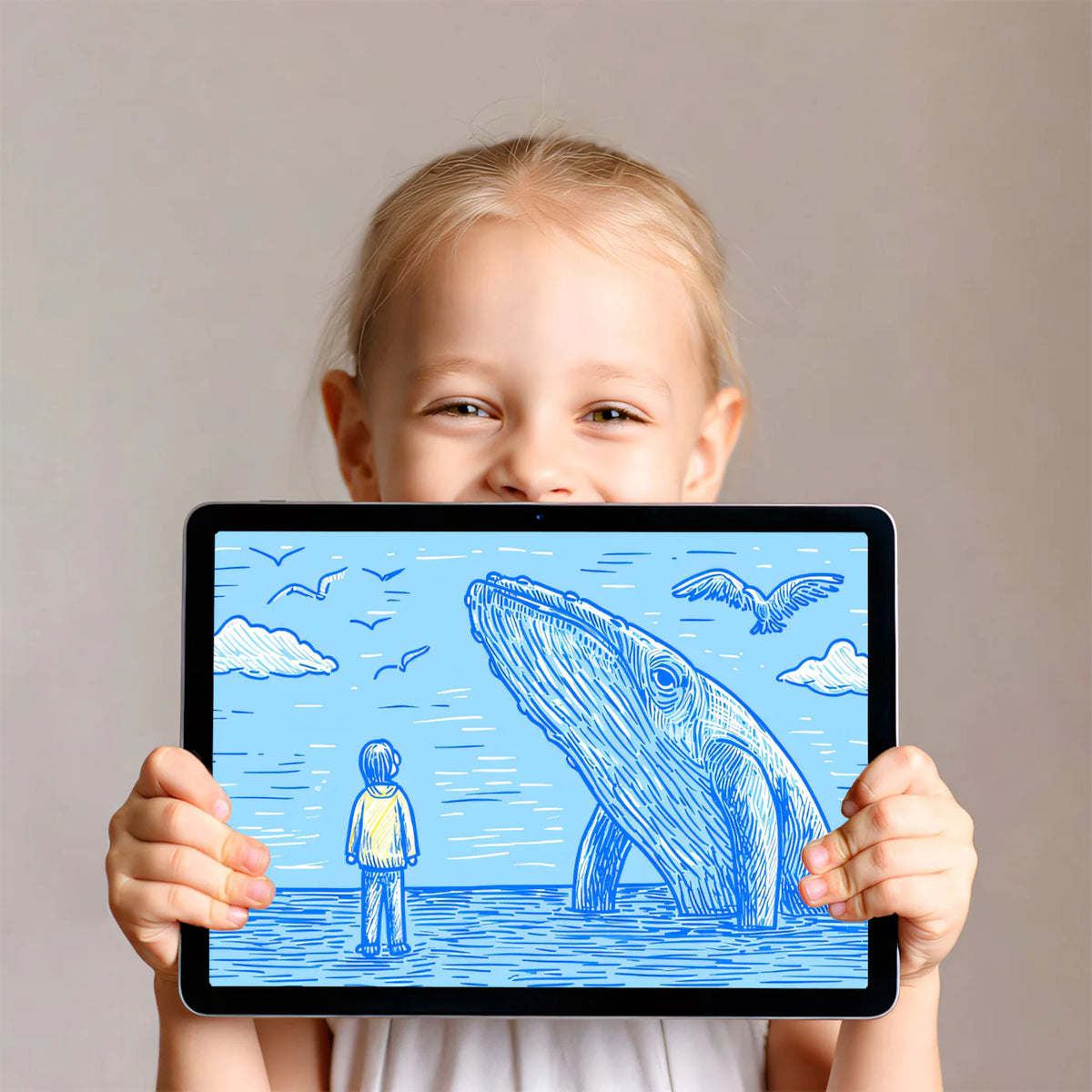 Nautical Whale Sketch Mural Wallpaper — Hand-Drawn Blue Marine Art Mural Wallpaper - room preview 03