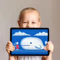 Girl and Whale Sketch Mural Wallpaper — Whimsical Storytelling Art Mural Wallpaper - room preview 03