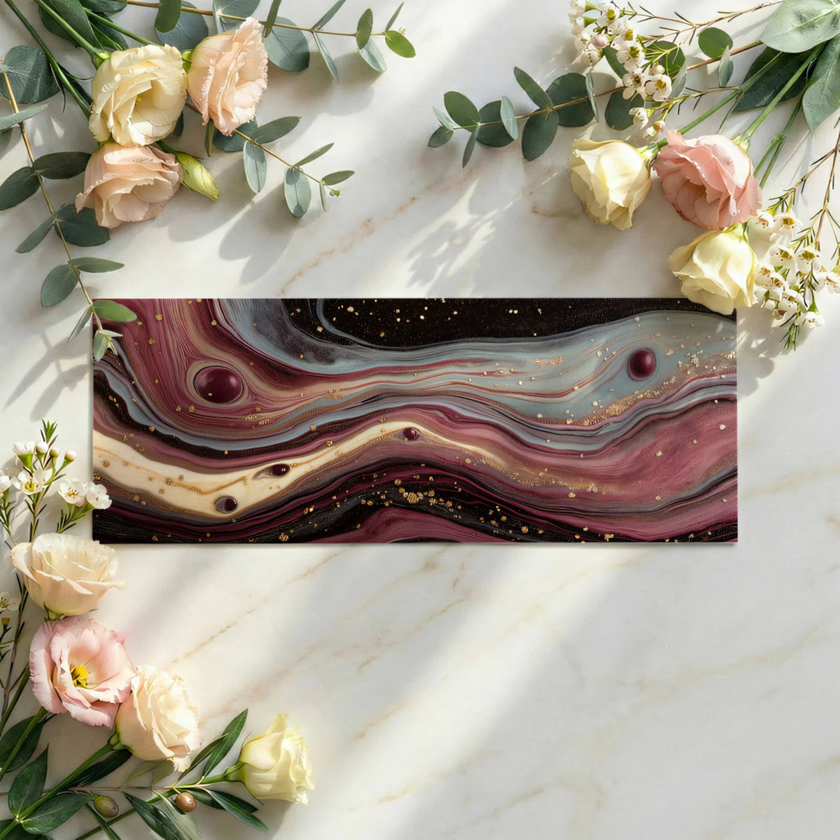 Burgundy and Gold Fluid Marble Mural Wallpaper — Artistic Design Mural Wallpaper - room preview 03