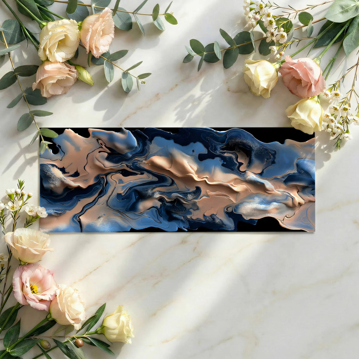 Fluid Smoke Swirl Mural Wallpaper in Nude and Steel Blue Mural Wallpaper - room preview 03