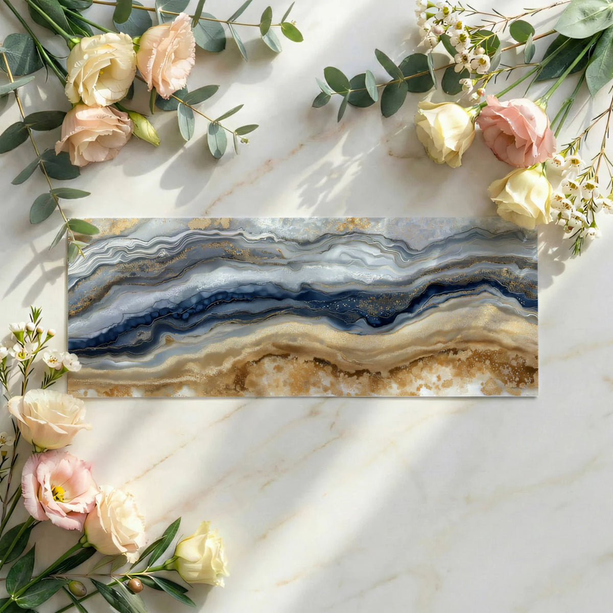 Agate Mineral Mural Wallpaper — Gold and Navy Fluid Art Mural Wallpaper - room preview 03