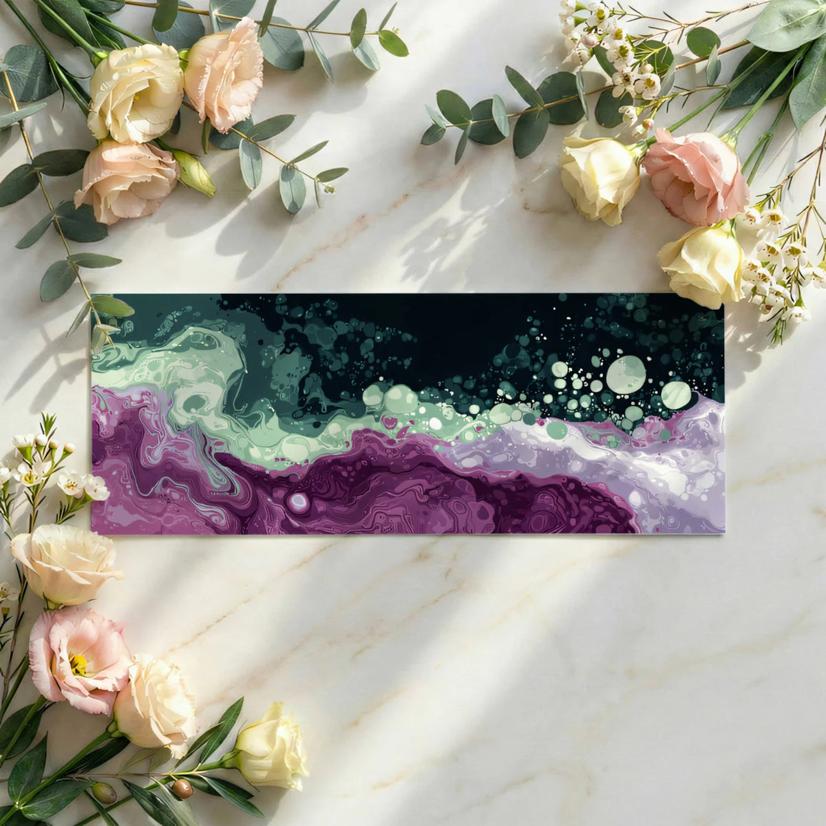 Fluid Acrylic Swirl Mural Wallpaper — Deep Plum and Seafoam Mural Wallpaper - room preview 03