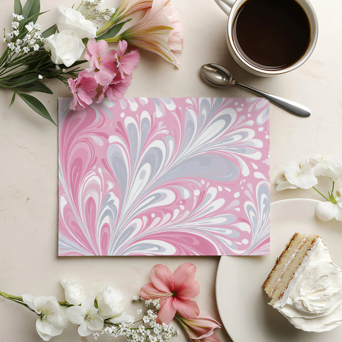 Fluid Marble Swirl Mural Wallpaper — Soft Pink & Grey Abstract Mural Wallpaper - room preview 03