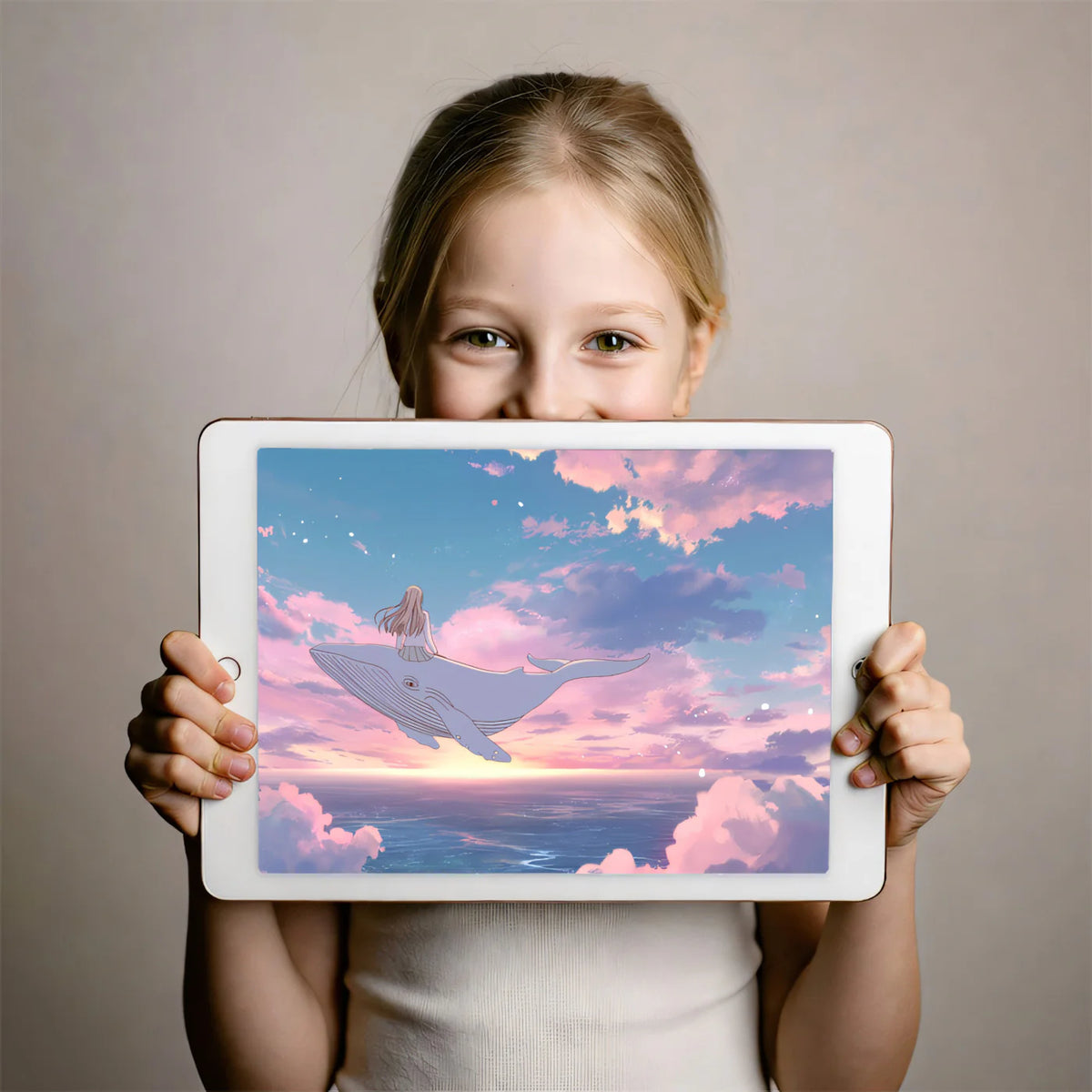 Flying Whale Anime Mural Wallpaper — Dreamy Twilight Sunset Mural Wallpaper - room preview 03