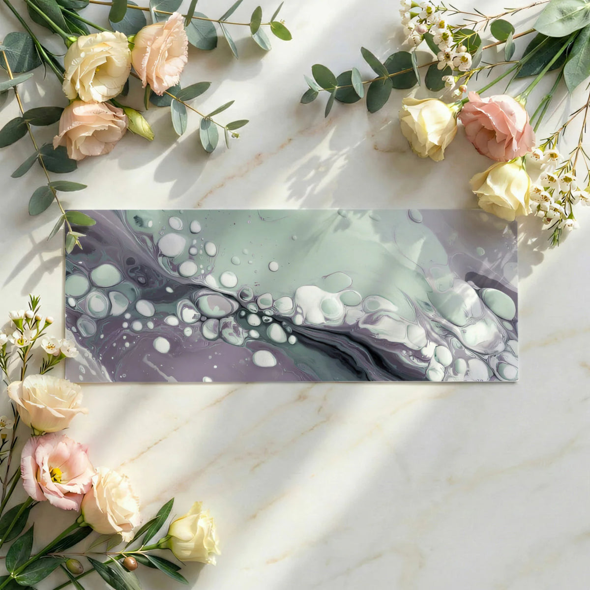 Fluid Cell Abstract Mural Wallpaper — Muted Sage and Lavender Mural Wallpaper - room preview 03
