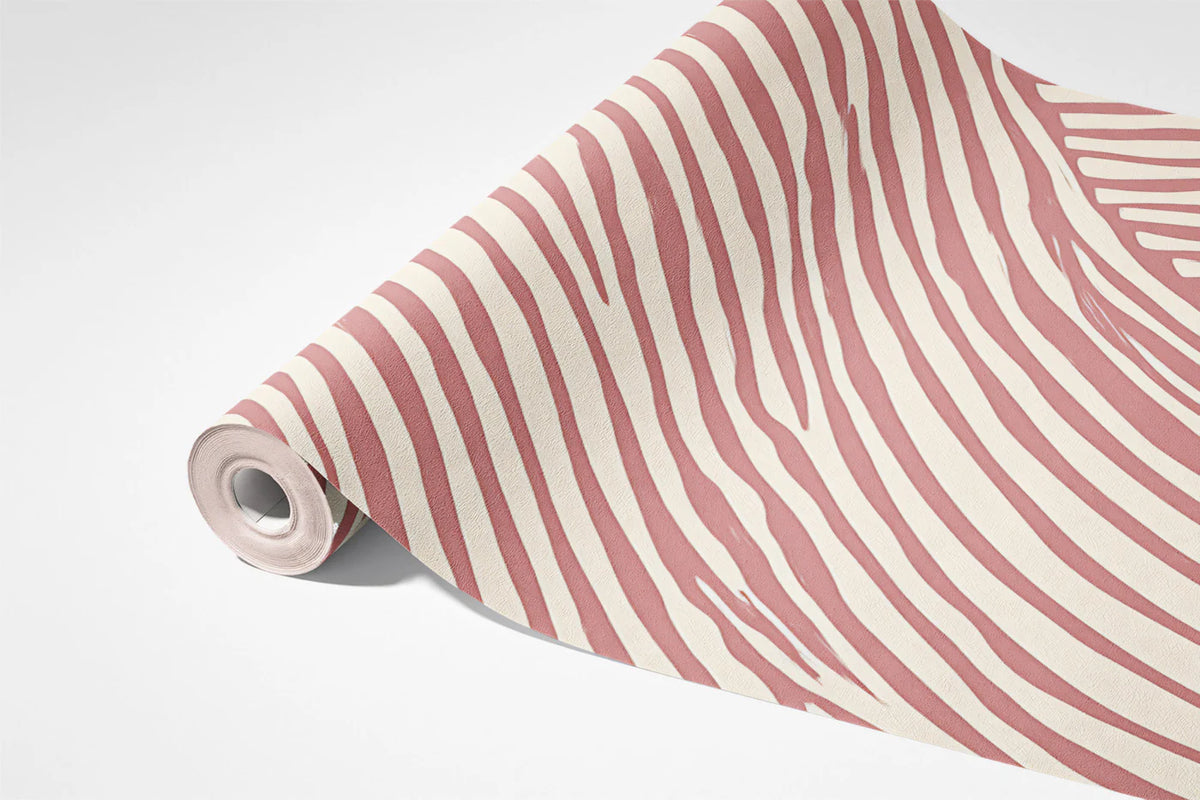 Organic Wave Line Mural Wallpaper — Dusty Rose and Cream Mural Wallpaper - room preview 03