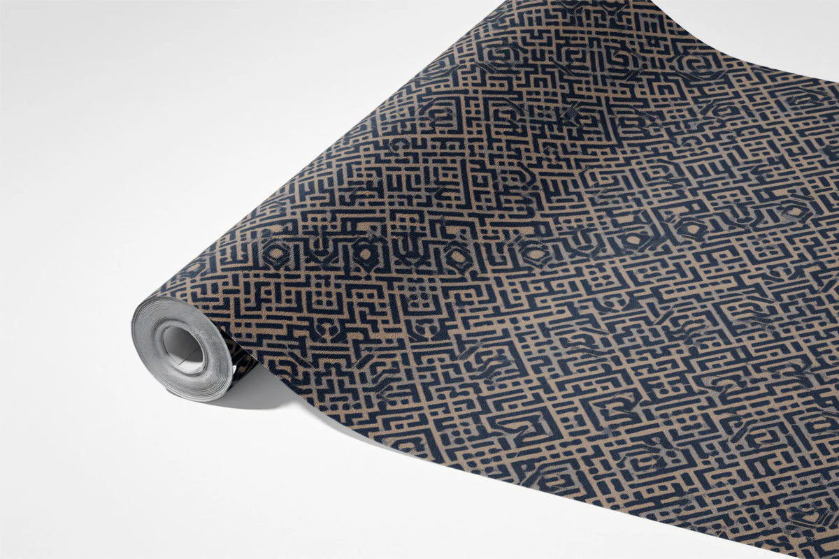 Intricate Navy Labyrinth Mural Wallpaper — Modern Architectural Style Mural Wallpaper - room preview 03