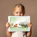 Running Hippo and Duck Friends Mural Wallpaper — Whimsical Storybook Mural Wallpaper - room preview 03