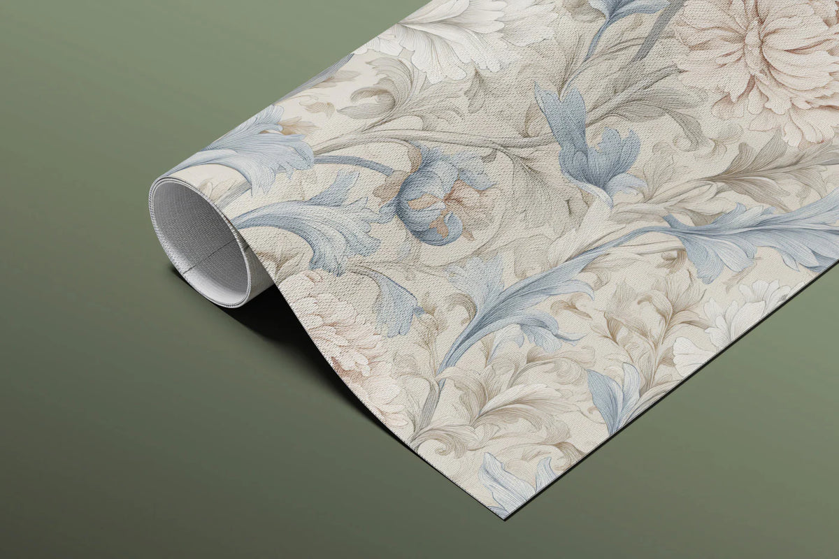 Victorian Peony Mural Wallpaper — Soft Blue and Cream Floral Mural Wallpaper - room preview 03