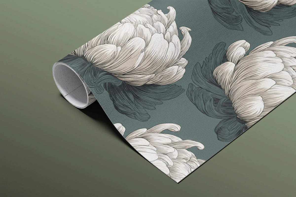 Vintage Chrysanthemum Mural Wallpaper — Botanical Dark Academia Mural Wallpaper - room preview 03