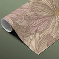 Muted Mauve Chrysanthemum Mural Wallpaper — Vintage Floral Sketch Mural Wallpaper - room preview 03