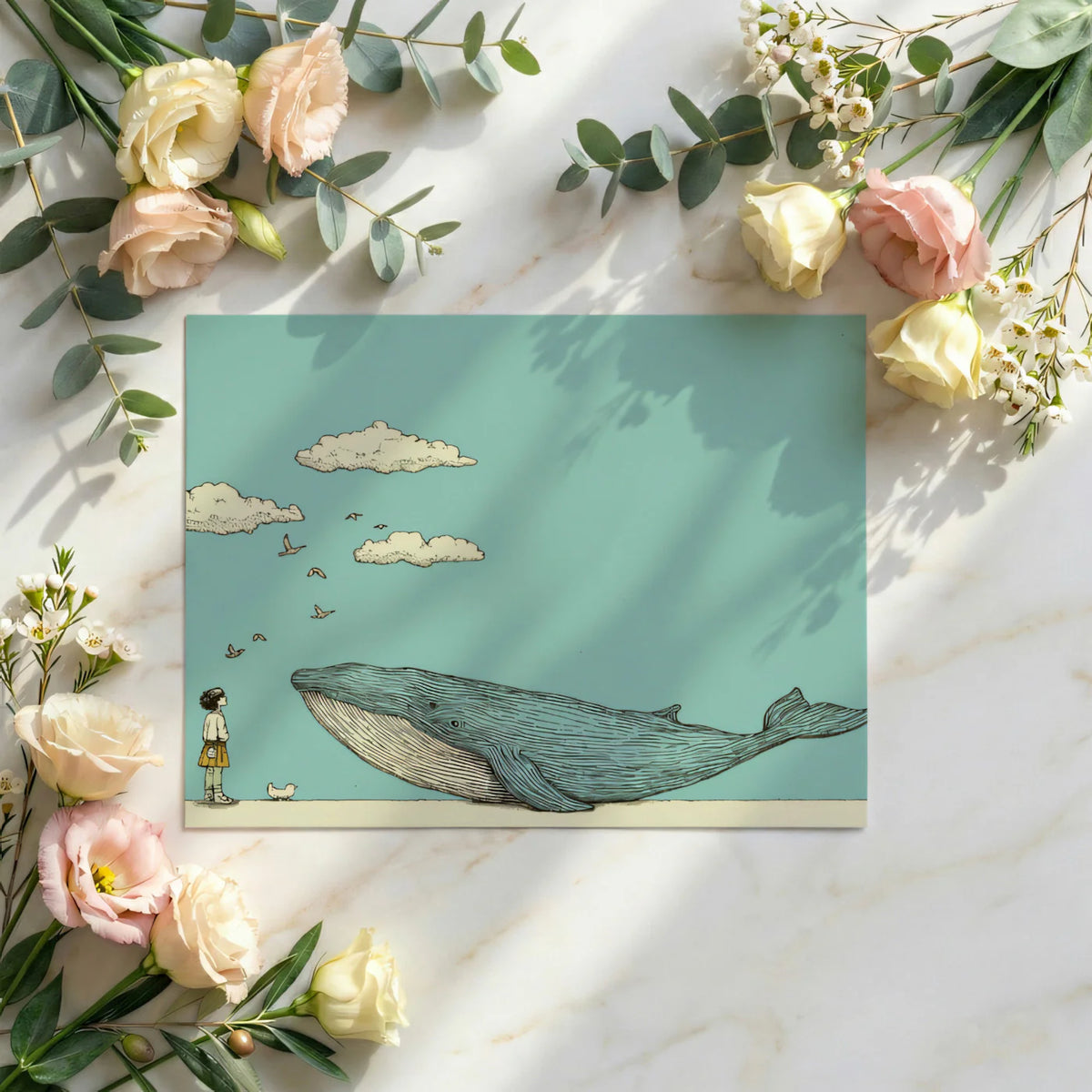 Blue Whale Storybook Mural Wallpaper — Hand-Drawn Sketch Illustration Mural Wallpaper - room preview 03