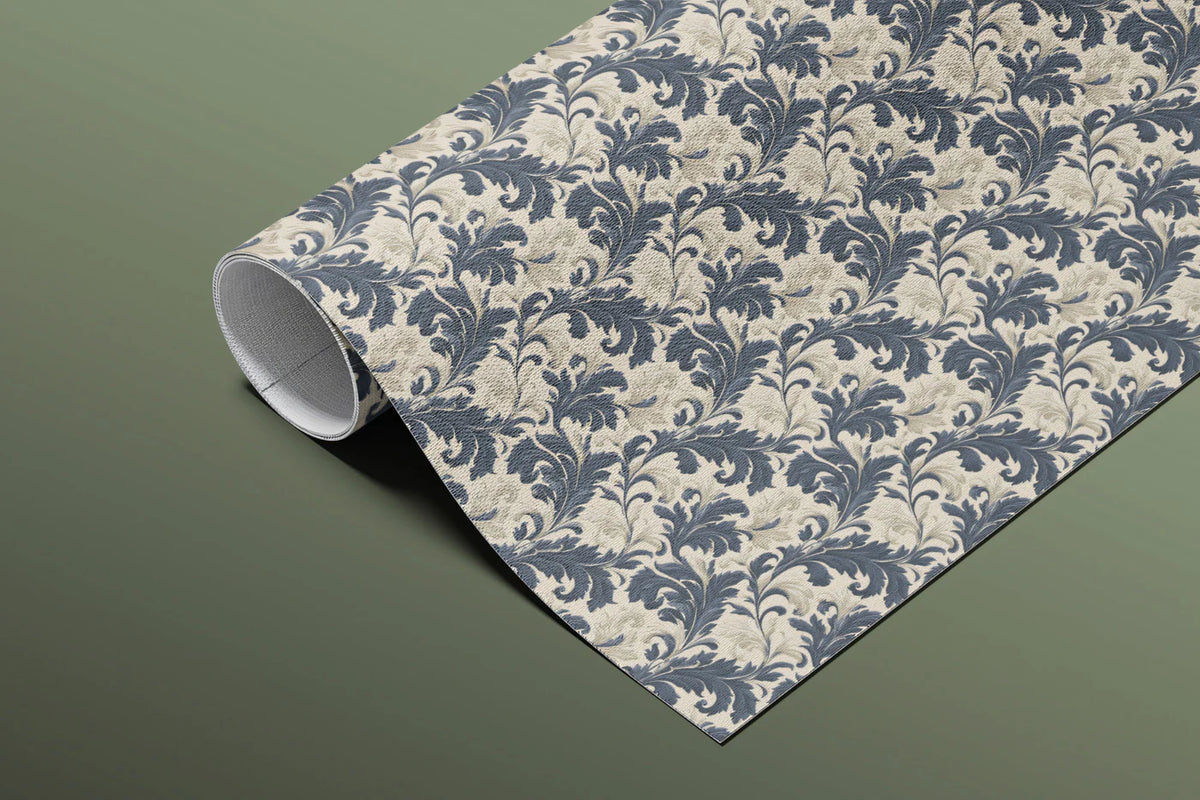 Vintage Filigree Mural Wallpaper — Navy and Cream Botanical Print Mural Wallpaper - room preview 03