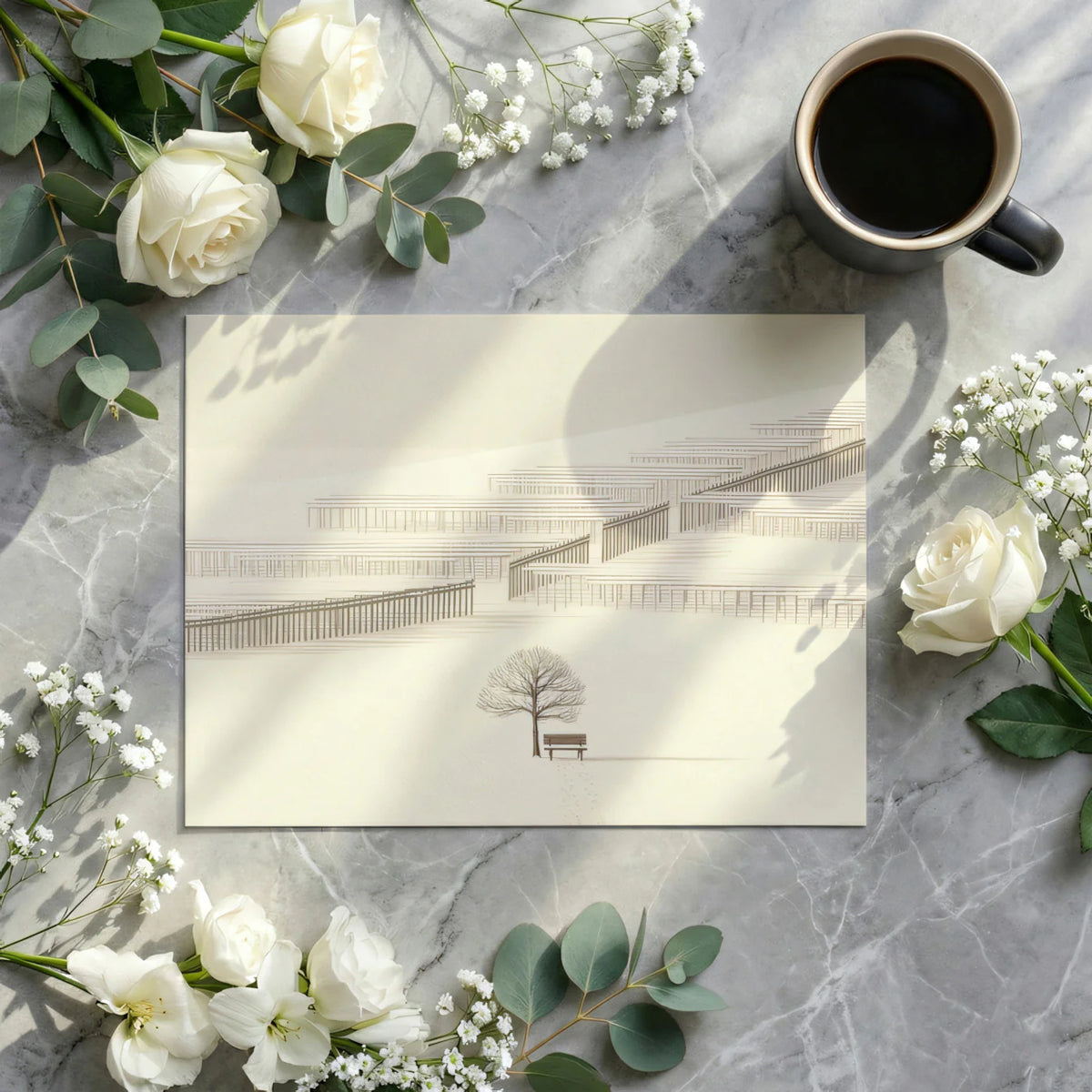 Minimalist Snowy Landscape Mural Wallpaper — Zen Horizon Mural Wallpaper - room preview 03
