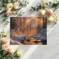 Snowy Mountain River Mural Wallpaper — Golden Sunset Winter Forest Mural Wallpaper - room preview 03