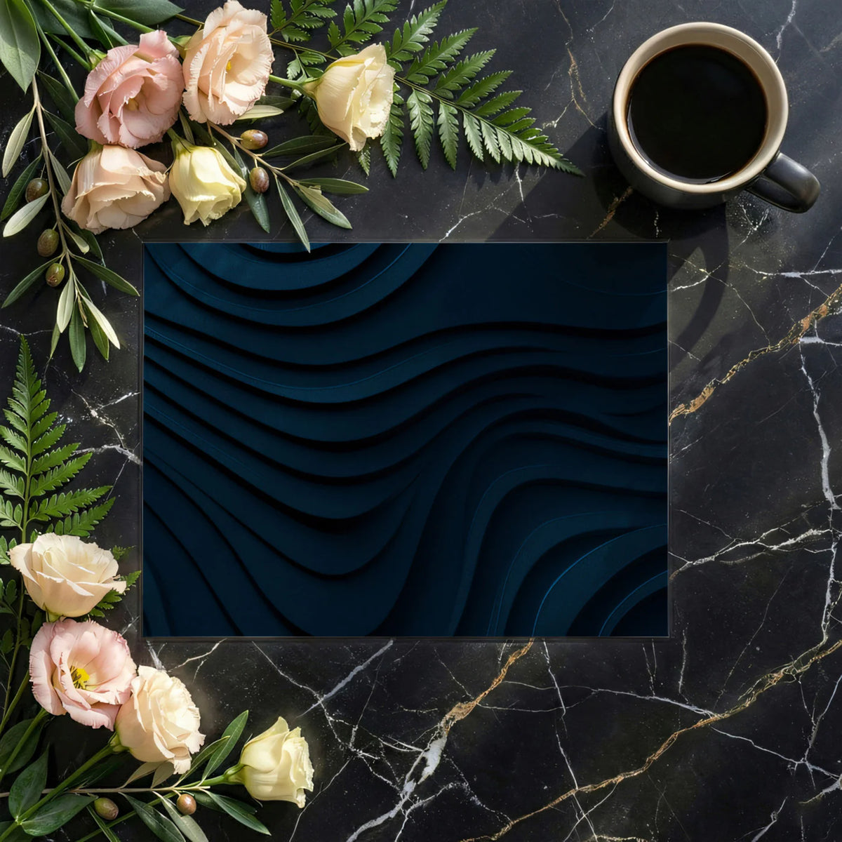 Midnight Wave Abstract Mural Wallpaper — Deep Blue 3D Texture Mural Wallpaper - room preview 03