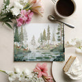 Misty Woodland Deer Mural Wallpaper — Earthy Forest Landscape Mural Wallpaper - room preview 03