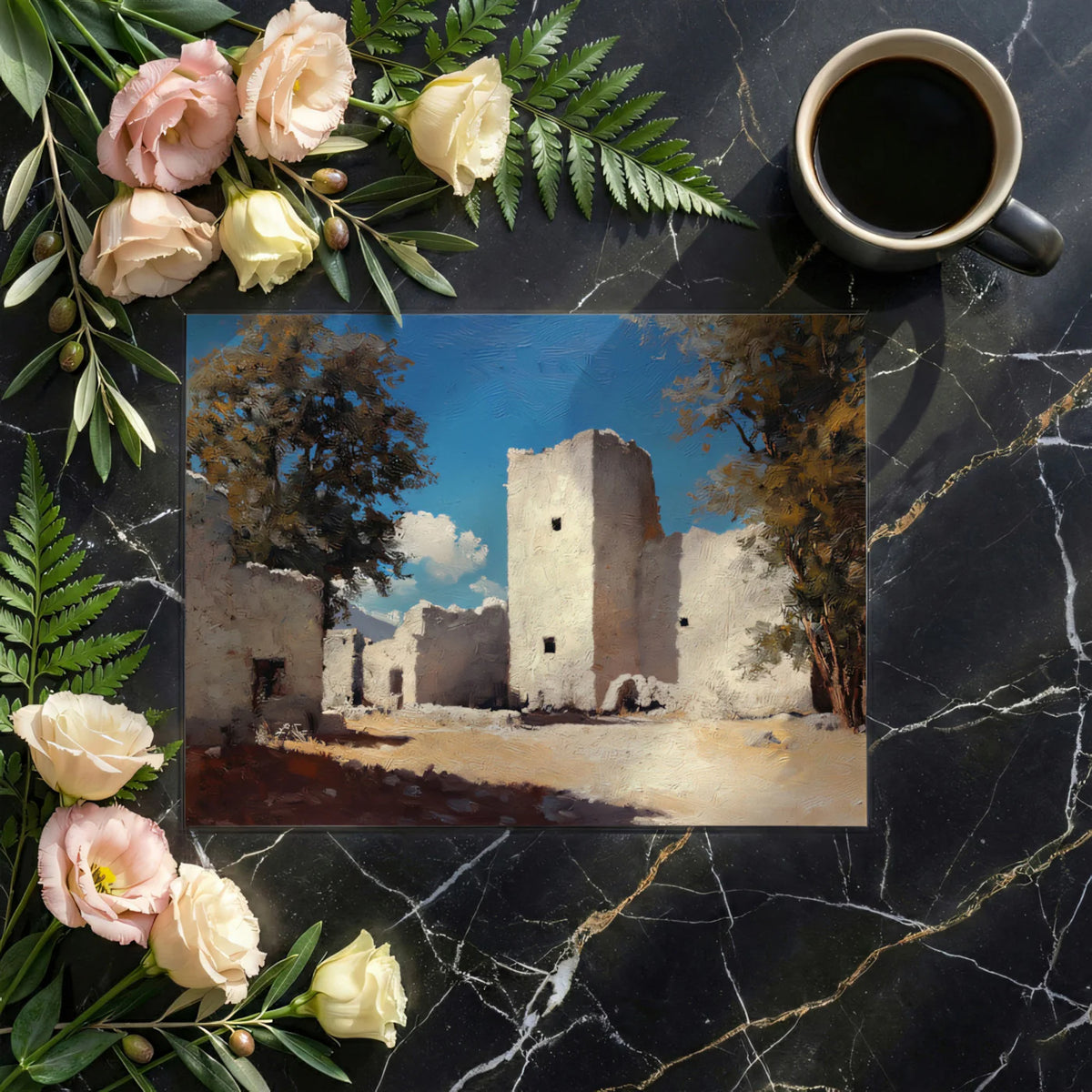 Mediterranean Ruin Mural Wallpaper — Oil Painting Style Mural Wallpaper - room preview 03