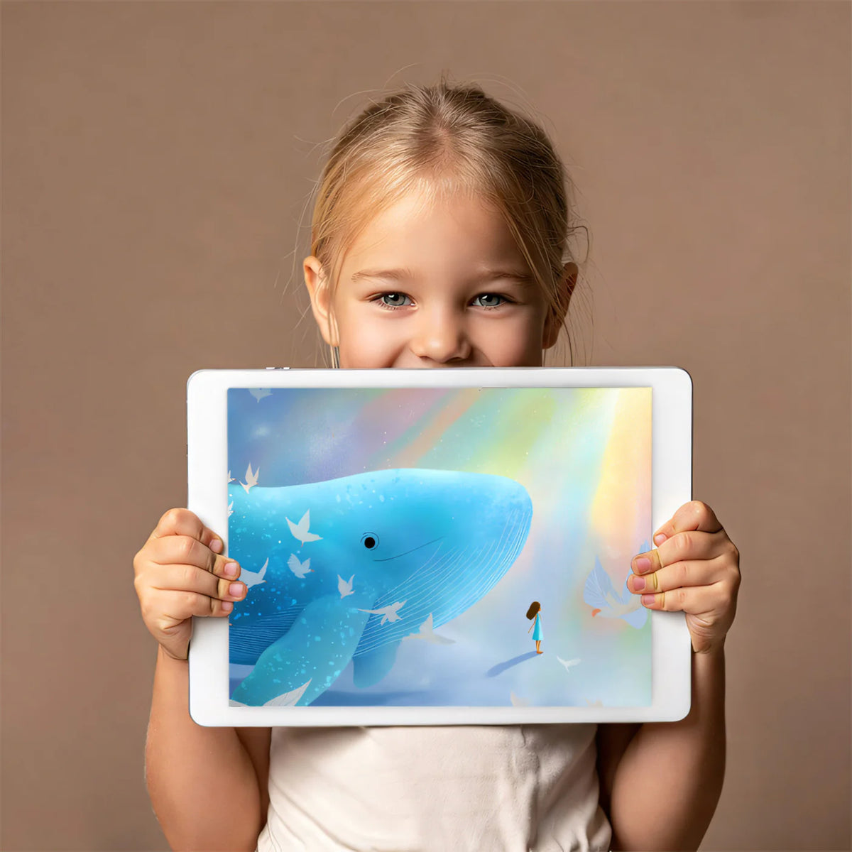 Dreamy Whale and Flying Birds Mural Wallpaper — Whimsical Illustration Mural Wallpaper - room preview 03