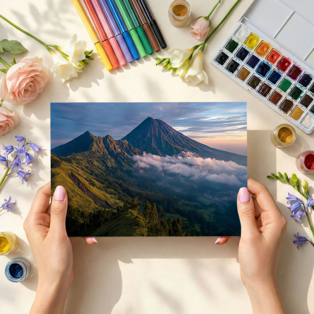 Volcanic Peak Mountain Mural Wallpaper — Cinematic Sunrise Scene Mural Wallpaper - room preview 03