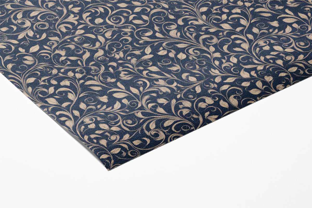 Intricate Filigree Mural Wallpaper — Navy and Beige Vine Repeat Mural Wallpaper - room preview 03