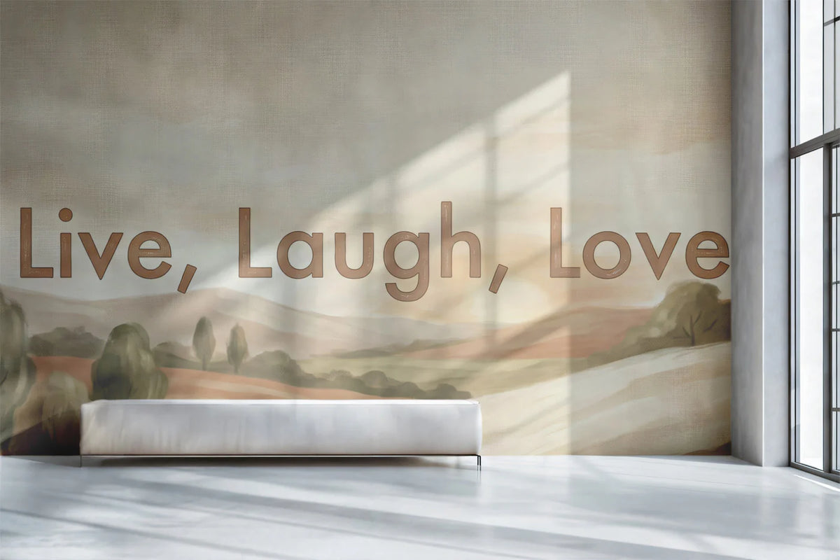 Sunrise Landscape Typography Mural Wallpaper — Earthy Text Mural Mural Wallpaper - room preview 03