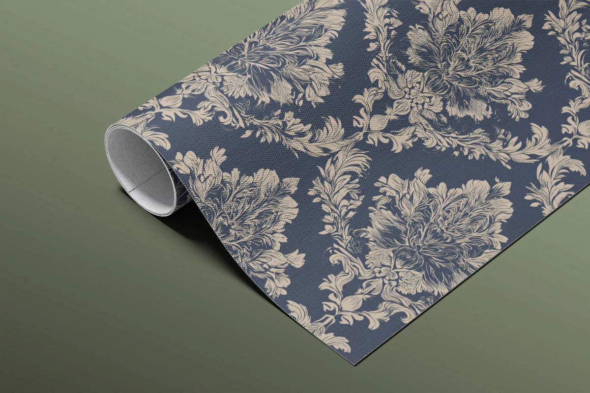 Navy Blue Damask Mural Wallpaper — Classic Victorian Pattern Mural Wallpaper - room preview 03