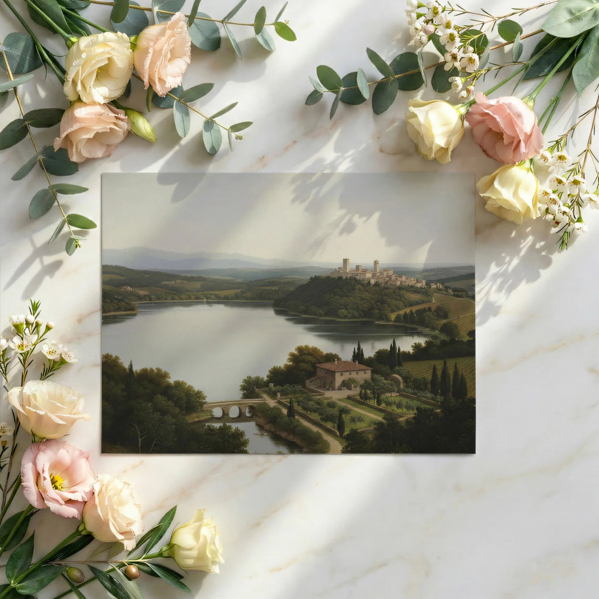 Tuscan Lake Landscape Mural Wallpaper — Classic Oil Painting Art Mural Wallpaper - room preview 03