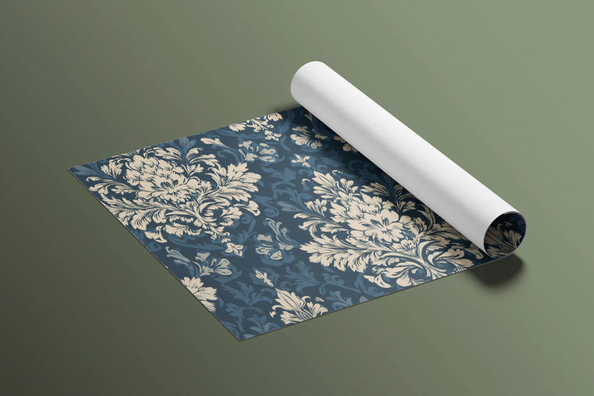 Navy Blue Damask Mural Wallpaper — Ornate Victorian Wall Decor Mural Wallpaper - room preview 03