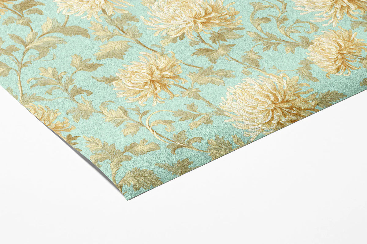 Vintage Chrysanthemum Floral Mural Wallpaper in Mint Green Mural Wallpaper - room preview 03